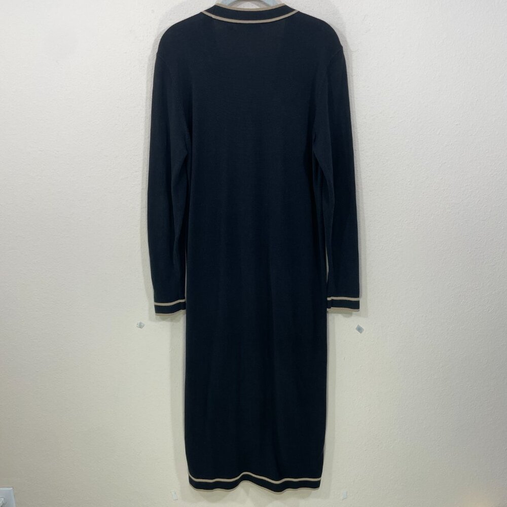 Lauren Ralph Lauren LARGE Long Duster Cardigan Cotton Designer Black Tan Stripe - Picture 2 of 10